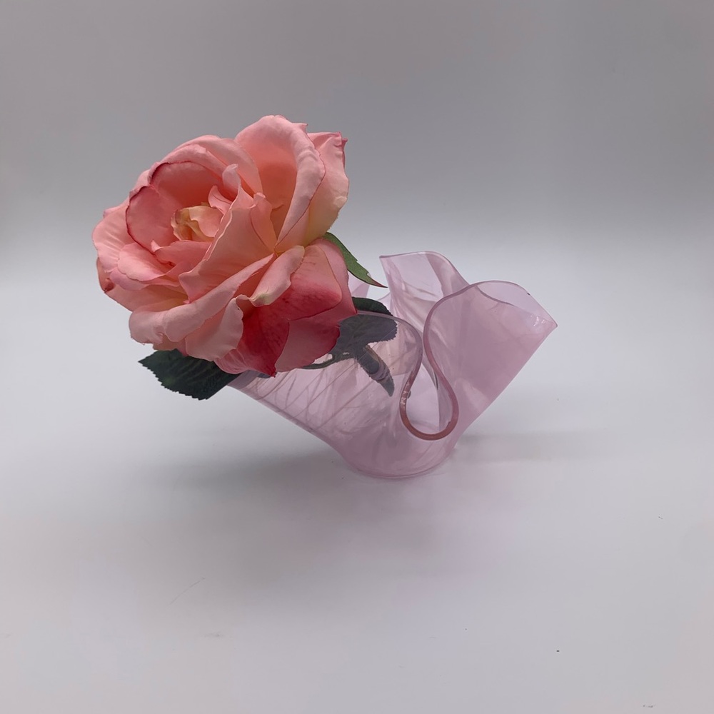 Vtg. Pink & White Marble Swirl Handkerchief Slag Art Glass Votive Candle Holder